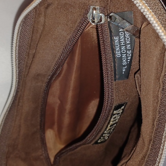 Vintage Genuine Brown Soft Leather EEL Skin Burgundy Shoulder Bag, 13" x 7" - Picture 7 of 8